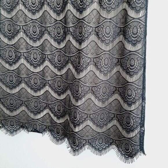 GOOD CLOTHING | Black Lace Nude Lining Scoop Neck Short Sleeve Dress Sz M - Picture 9 of 13